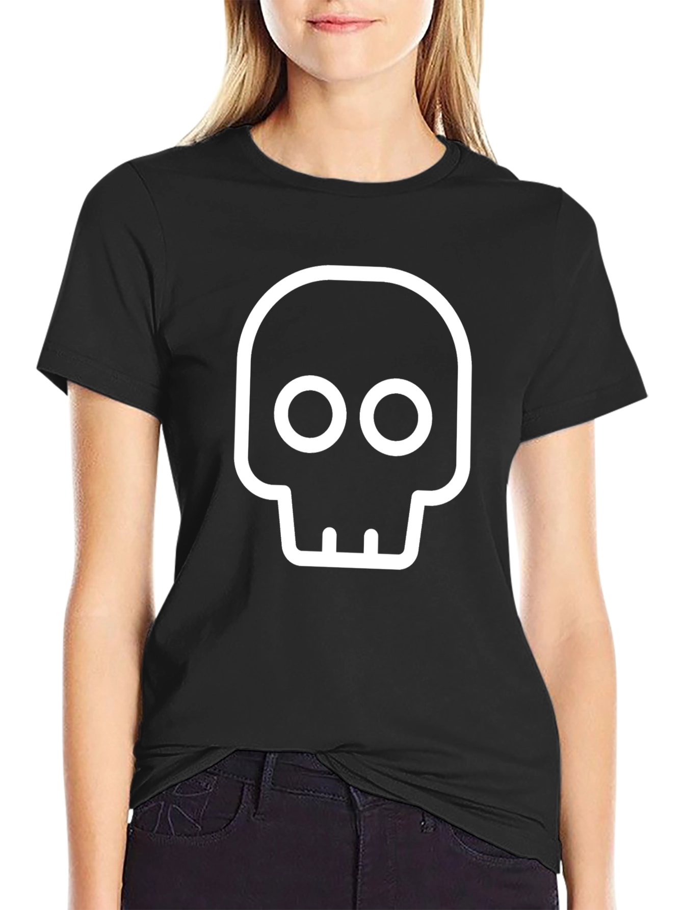 Camiseta Negra con Diseño de Calavera Blanca
