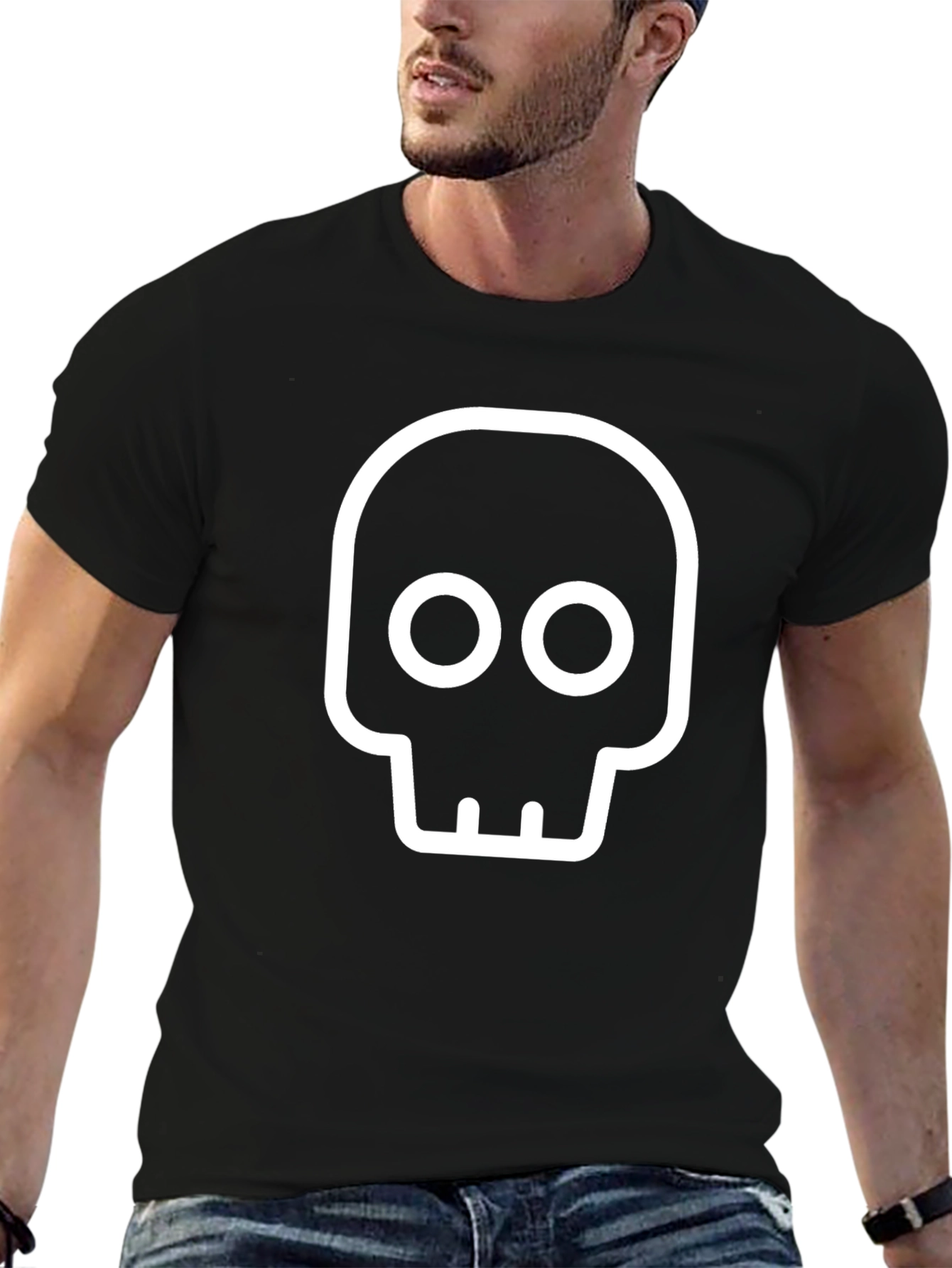 Camiseta Negra con Diseño de Calavera Blanca