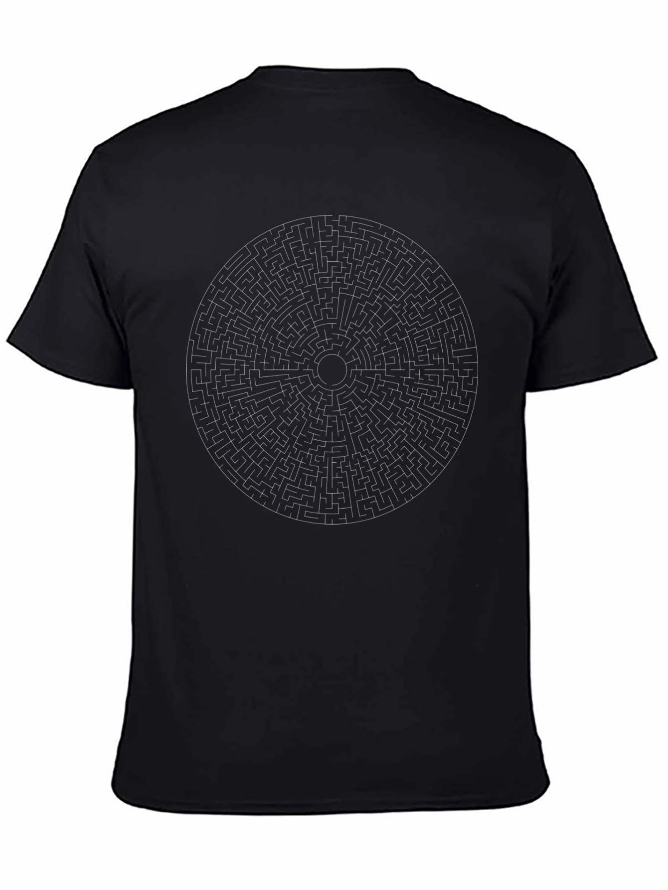 Camiseta Negra con Laberinto Circular para Hombre
