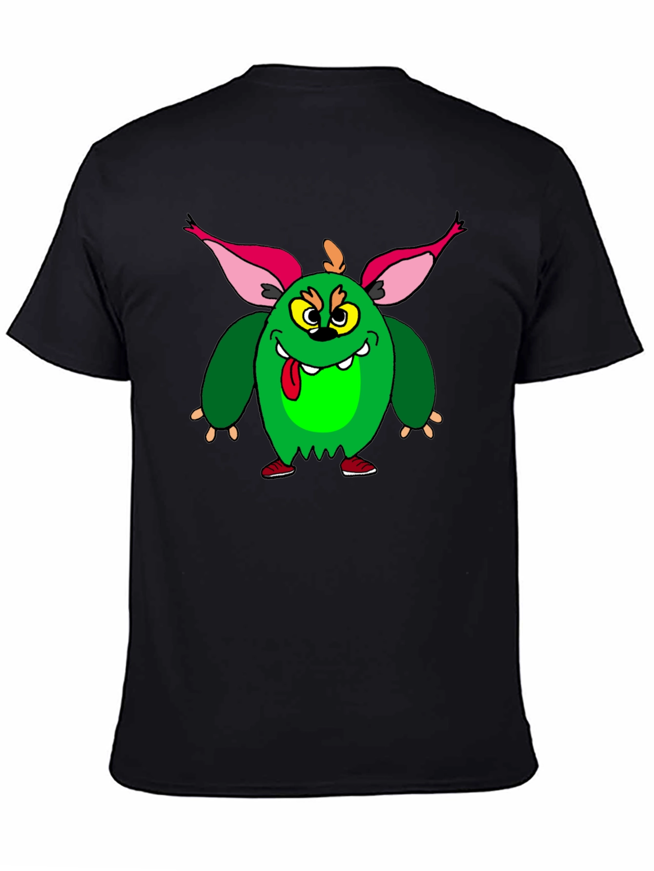 Camiseta Negra con Monstruo Verde Divertido