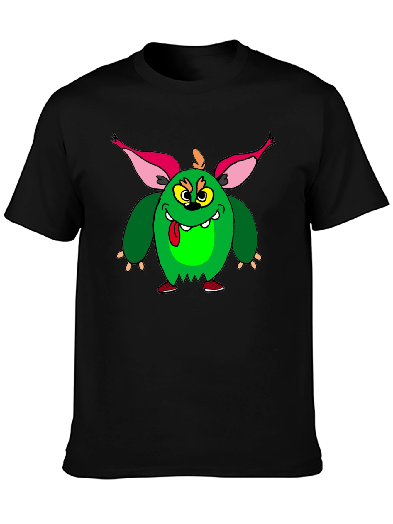 Camiseta Negra con Monstruo Verde Divertido