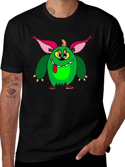 Camiseta Negra con Monstruo Verde Divertido