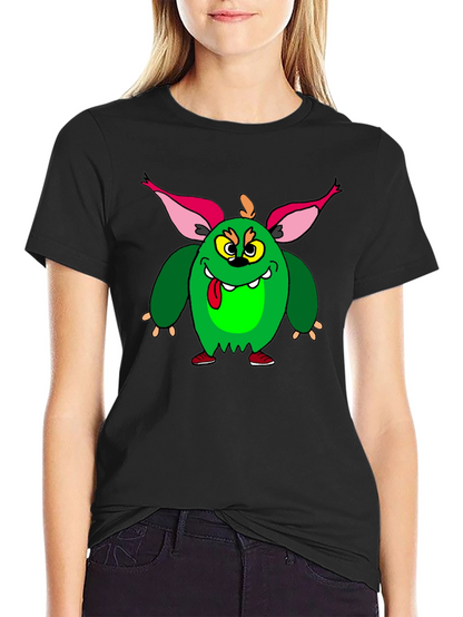Camiseta Negra con Monstruo Verde Divertido