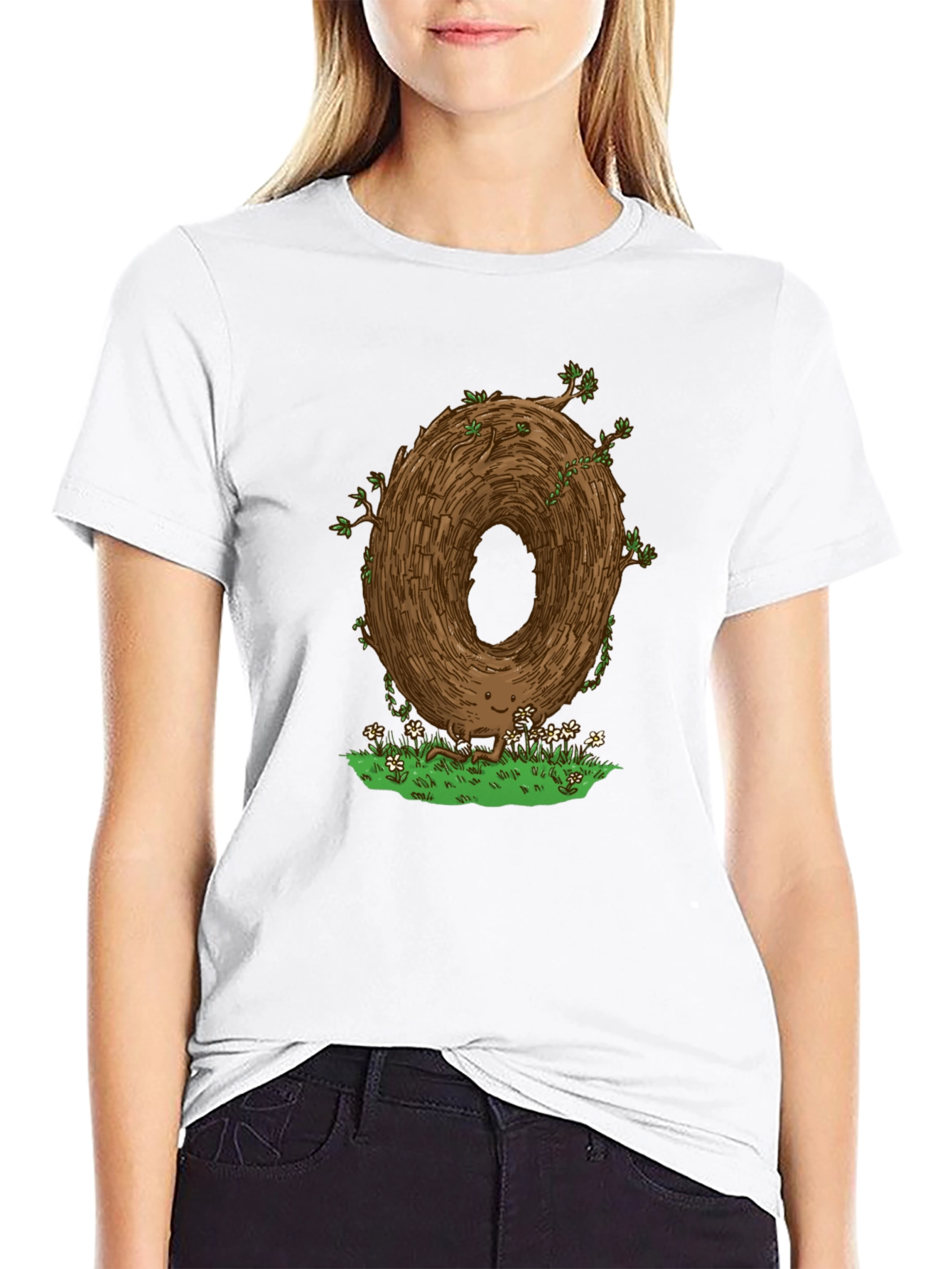 Camiseta Negra con Diseño Original de Árbol Sonriente