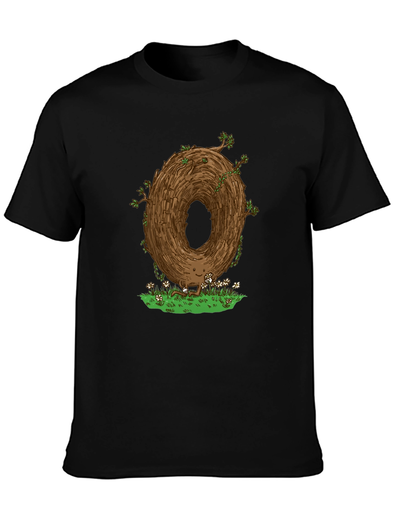 Camiseta Negra con Diseño Original de Árbol Sonriente