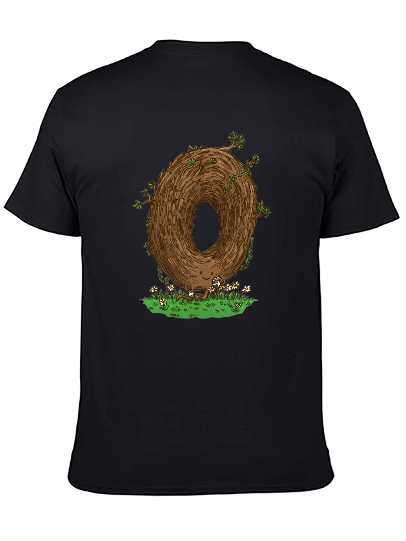 Camiseta Negra con Diseño Original de Árbol Sonriente
