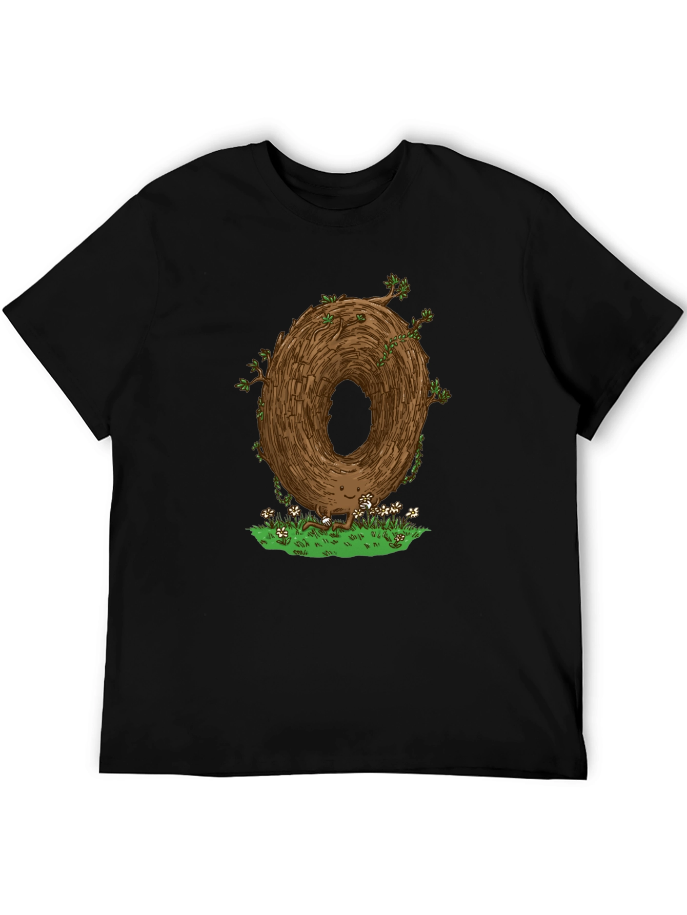 Camiseta Negra con Diseño Original de Árbol Sonriente