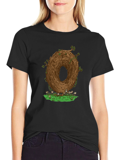 Camiseta Negra con Diseño Original de Árbol Sonriente