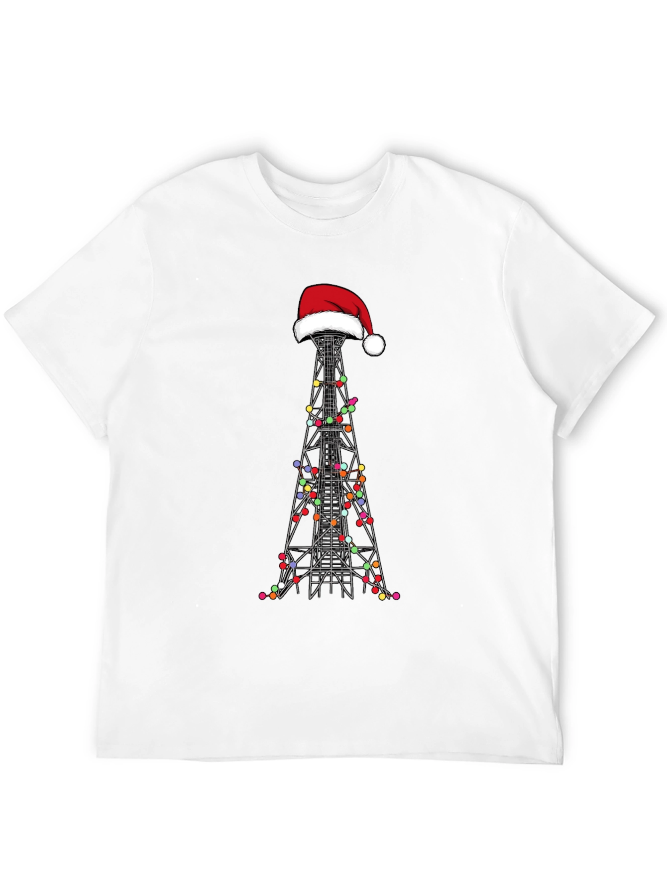 Camiseta Negra Navideña con Torre de Radio