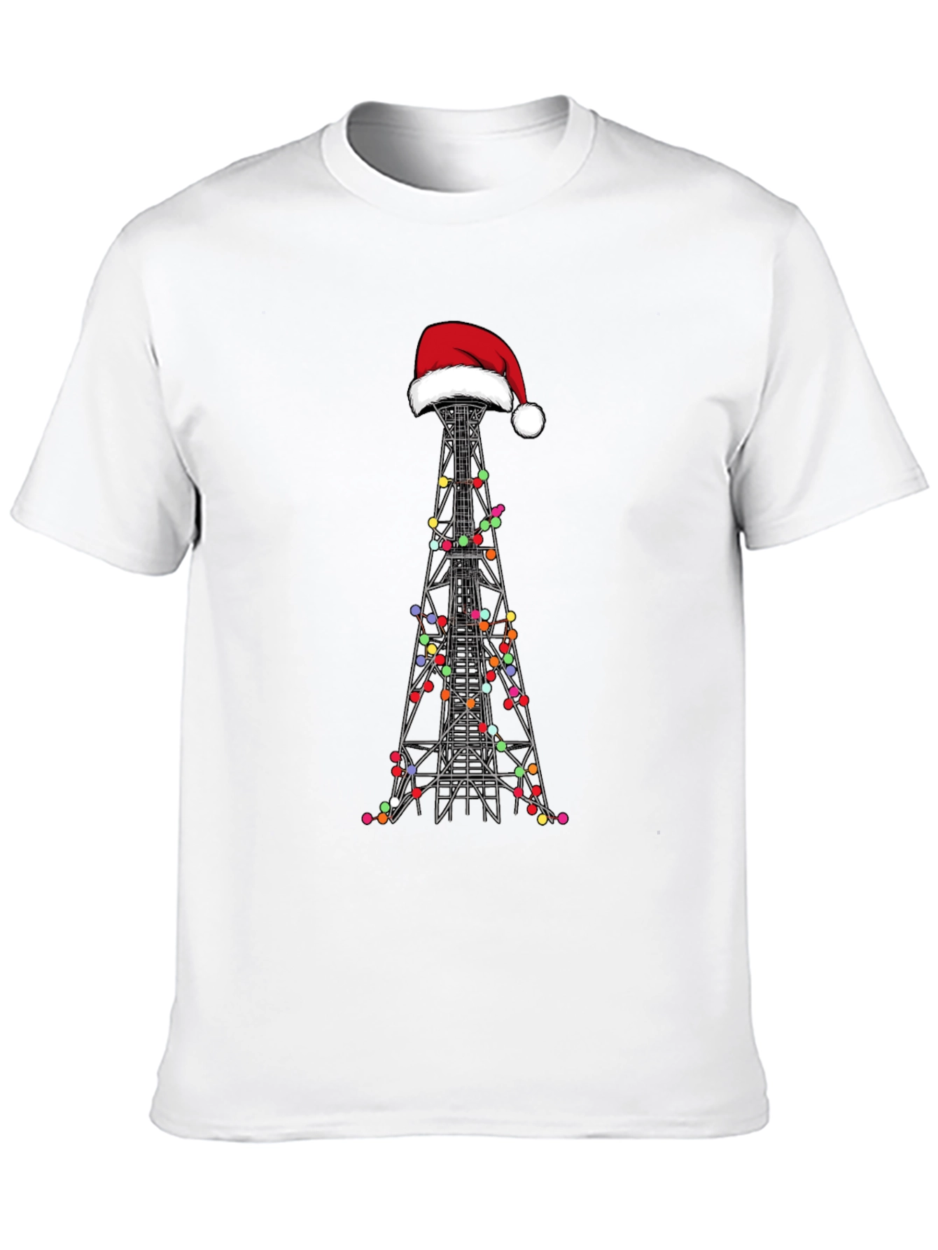 Camiseta Negra Navideña con Torre de Radio