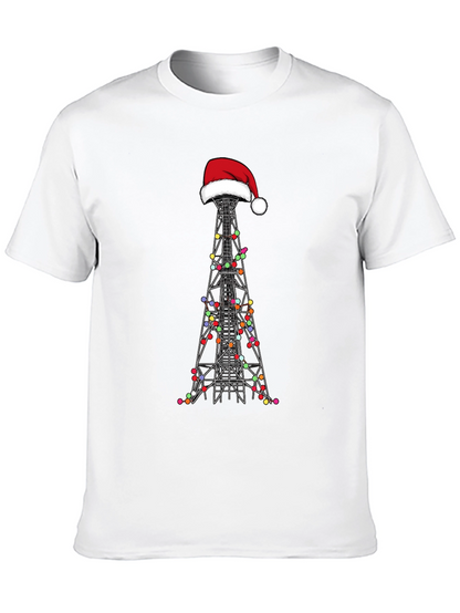 Camiseta Negra Navideña con Torre de Radio