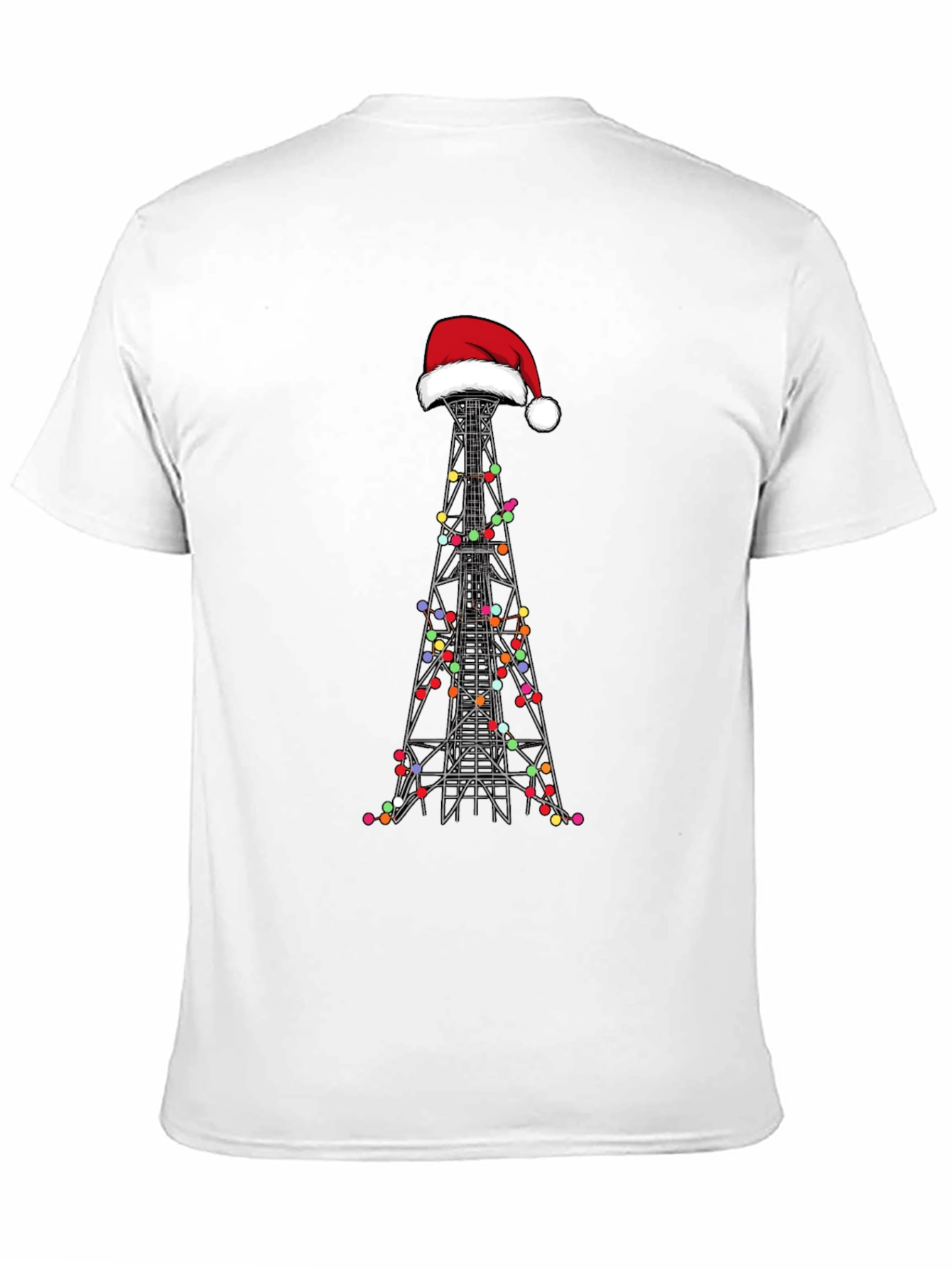 Camiseta Negra Navideña con Torre de Radio
