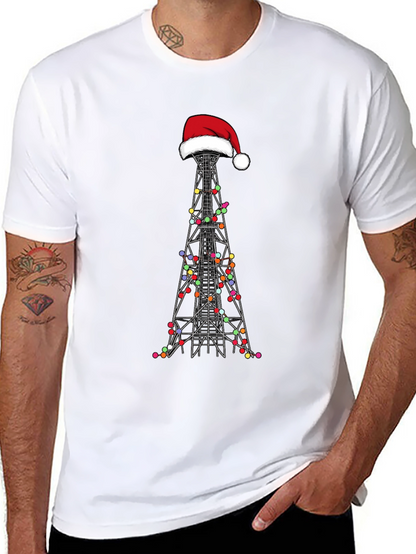 Camiseta Negra Navideña con Torre de Radio