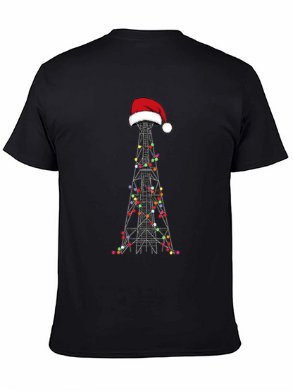 Camiseta Negra Navideña con Torre de Radio