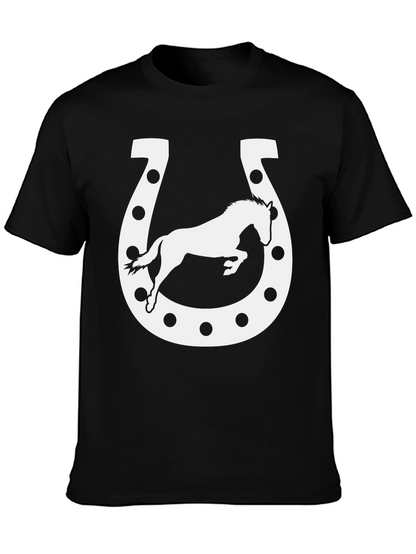 Camiseta Negra con Diseño de Herradura y Caballo Blanco
