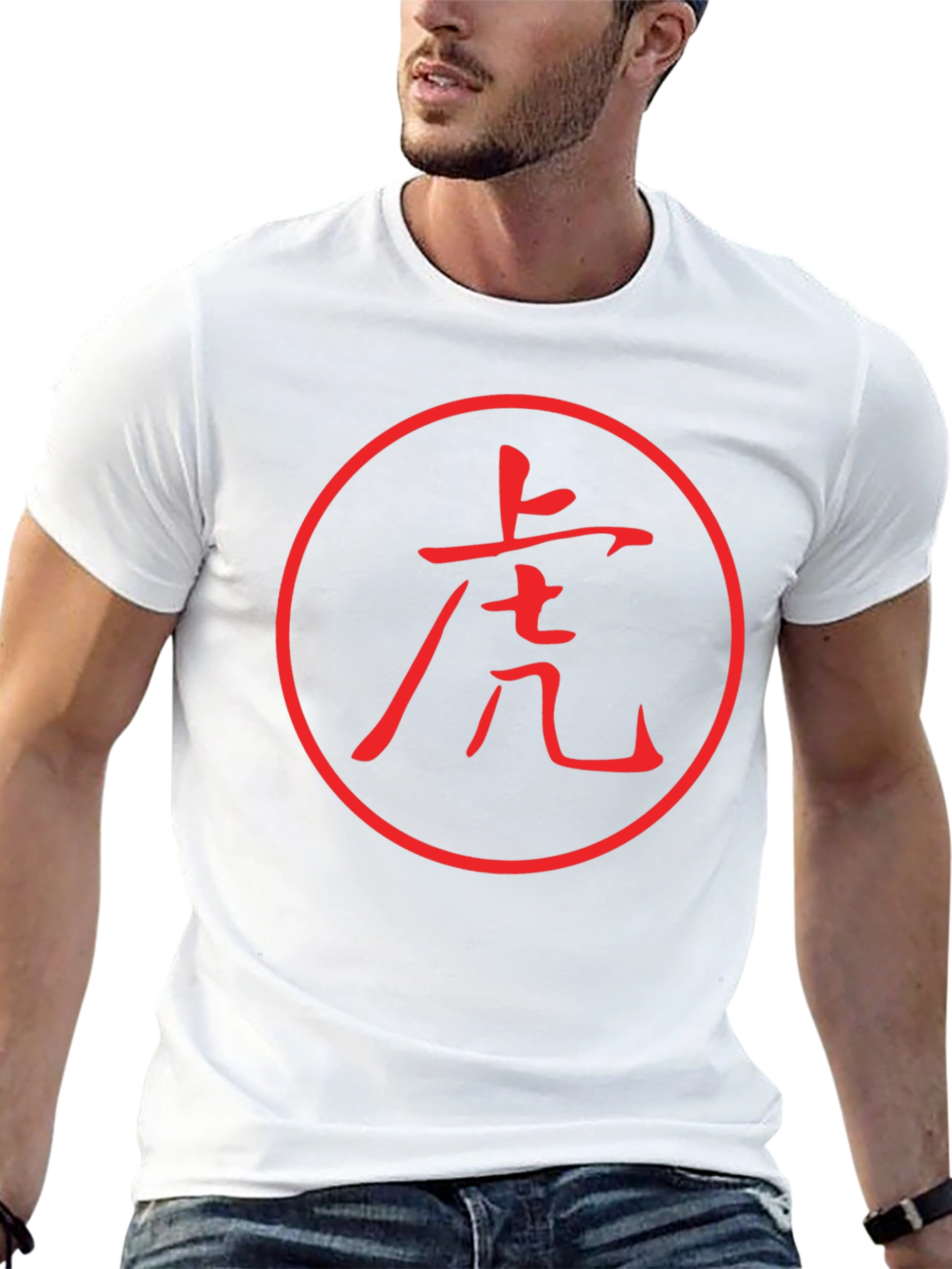 Camiseta Negra con Diseño de Tigre Japonés Rojo