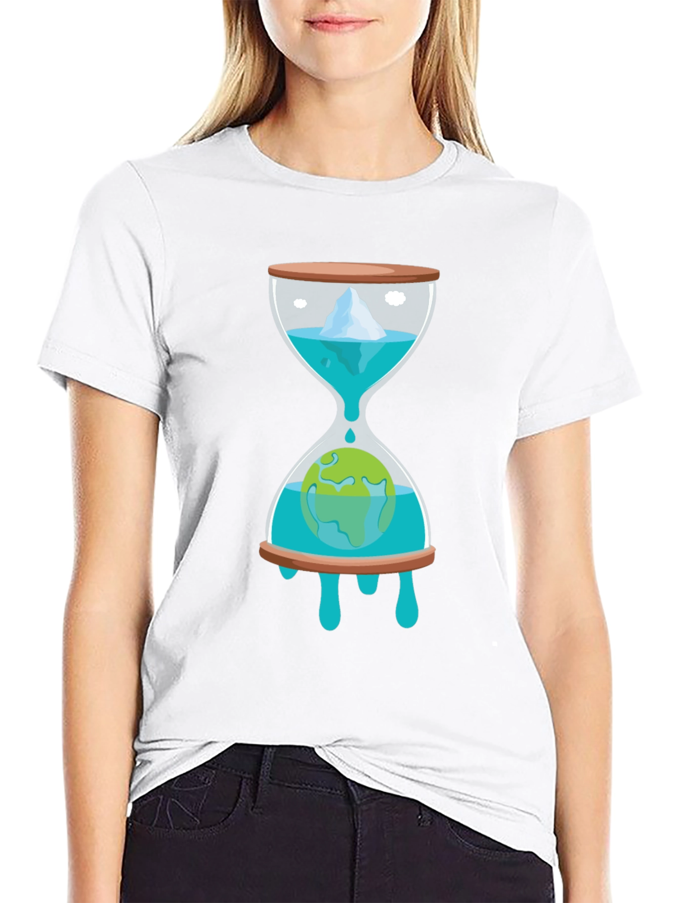 Camiseta Negra con Diseño de Reloj de Arena Climático