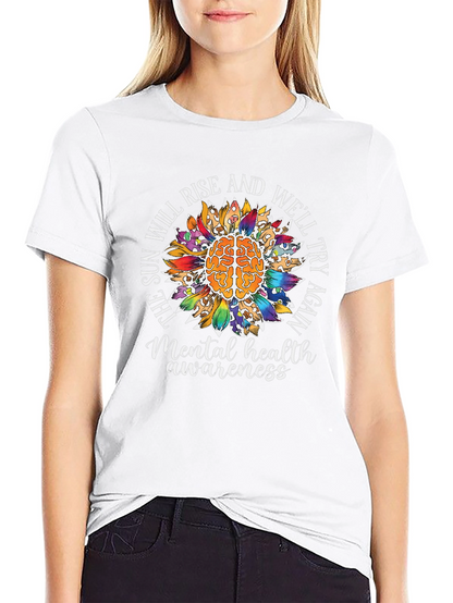 Camiseta Negra Con Diseño de Salud Mental y Girasol