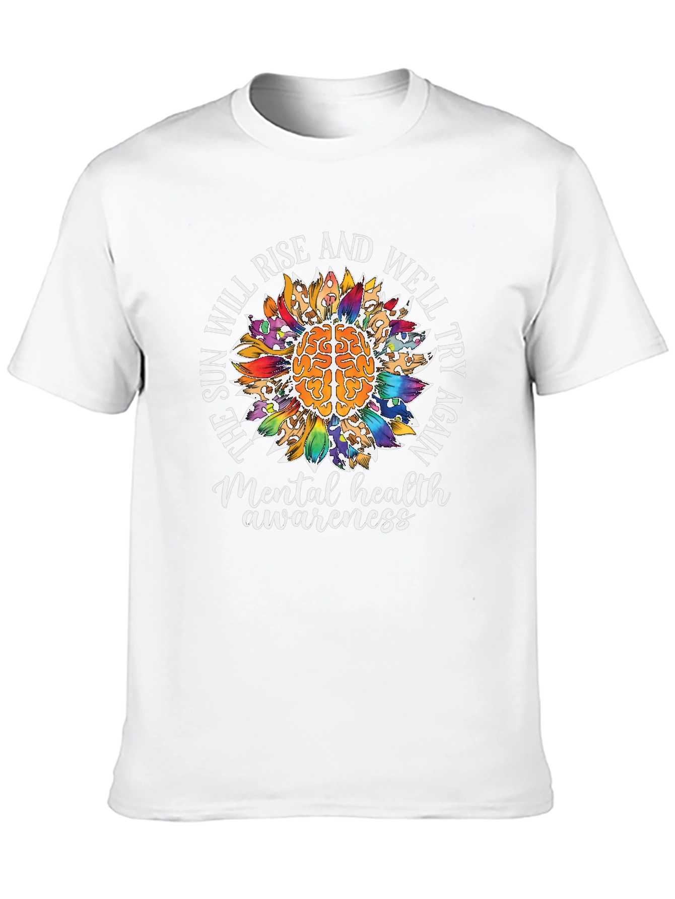 Camiseta Negra Con Diseño de Salud Mental y Girasol