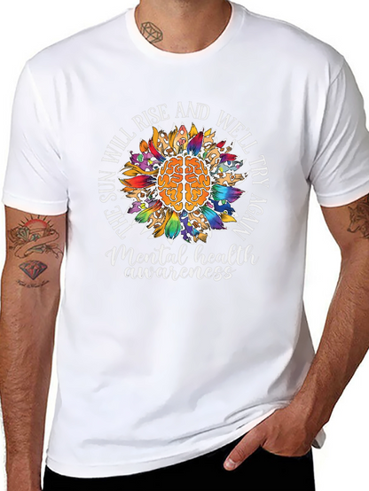 Camiseta Negra Con Diseño de Salud Mental y Girasol
