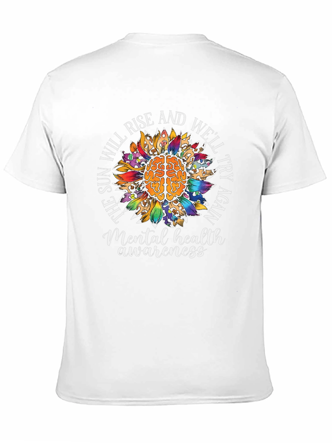Camiseta Negra Con Diseño de Salud Mental y Girasol
