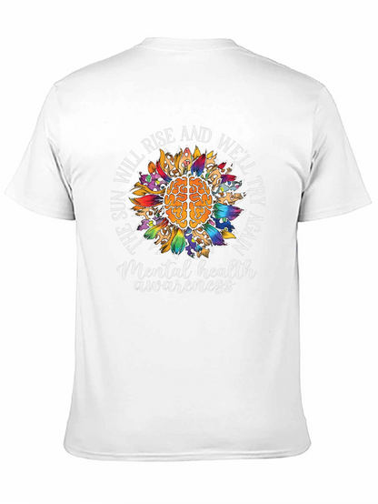 Camiseta Negra Con Diseño de Salud Mental y Girasol