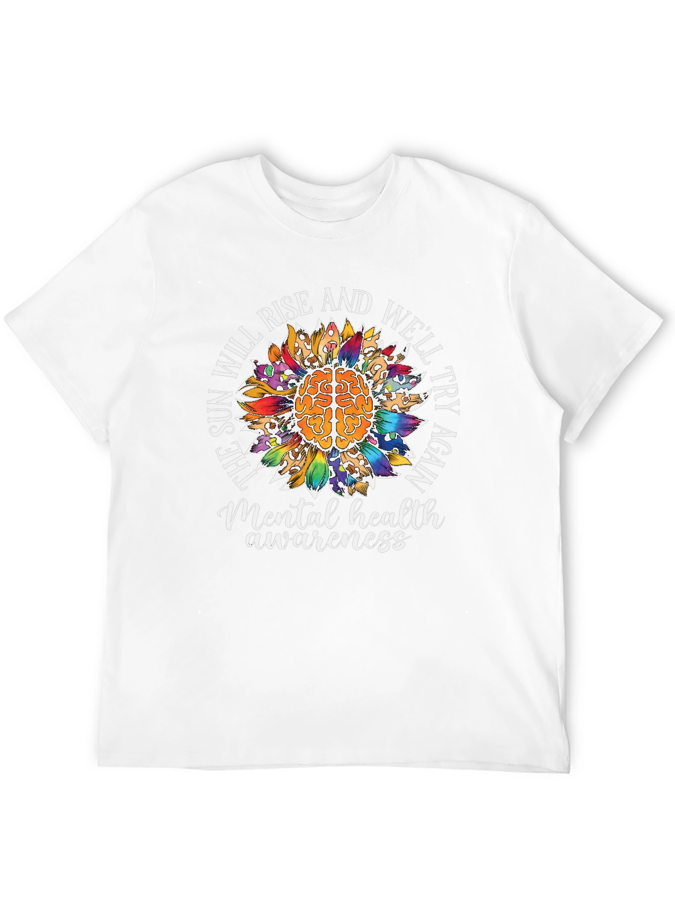 Camiseta Negra Con Diseño de Salud Mental y Girasol