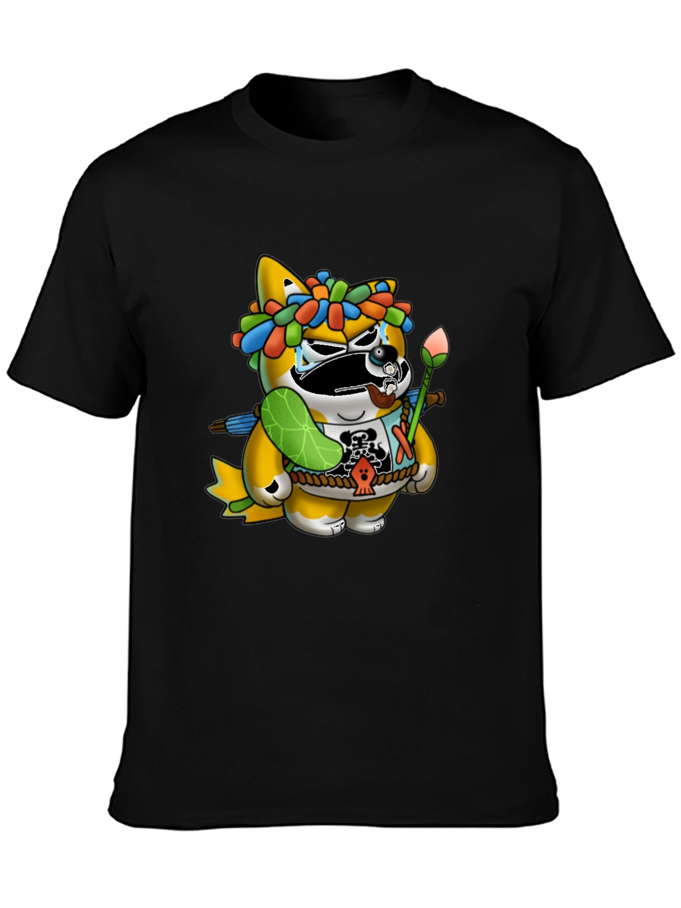 Camiseta Negra con Diseño de Tanuki