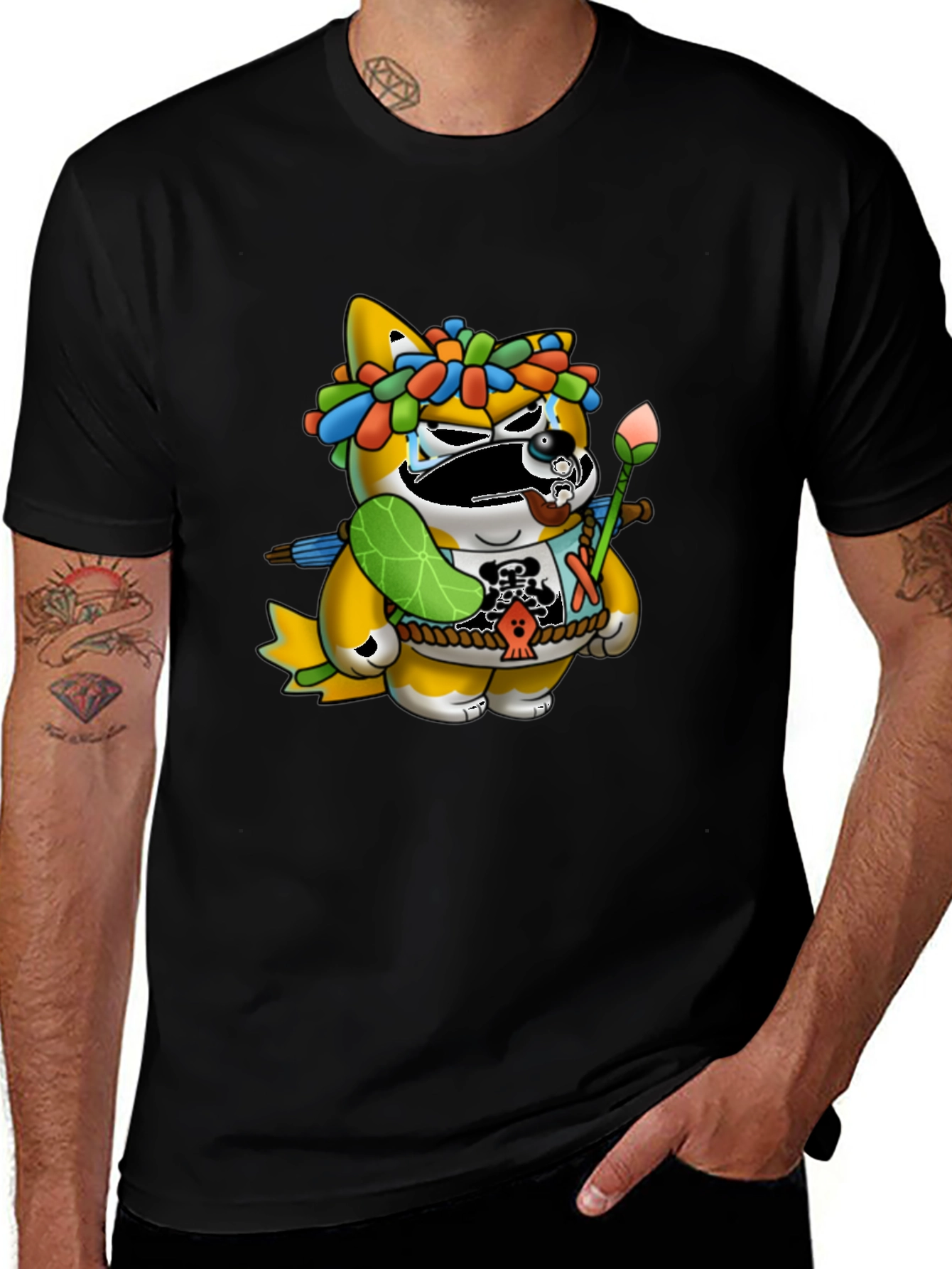 Camiseta Negra con Diseño de Tanuki
