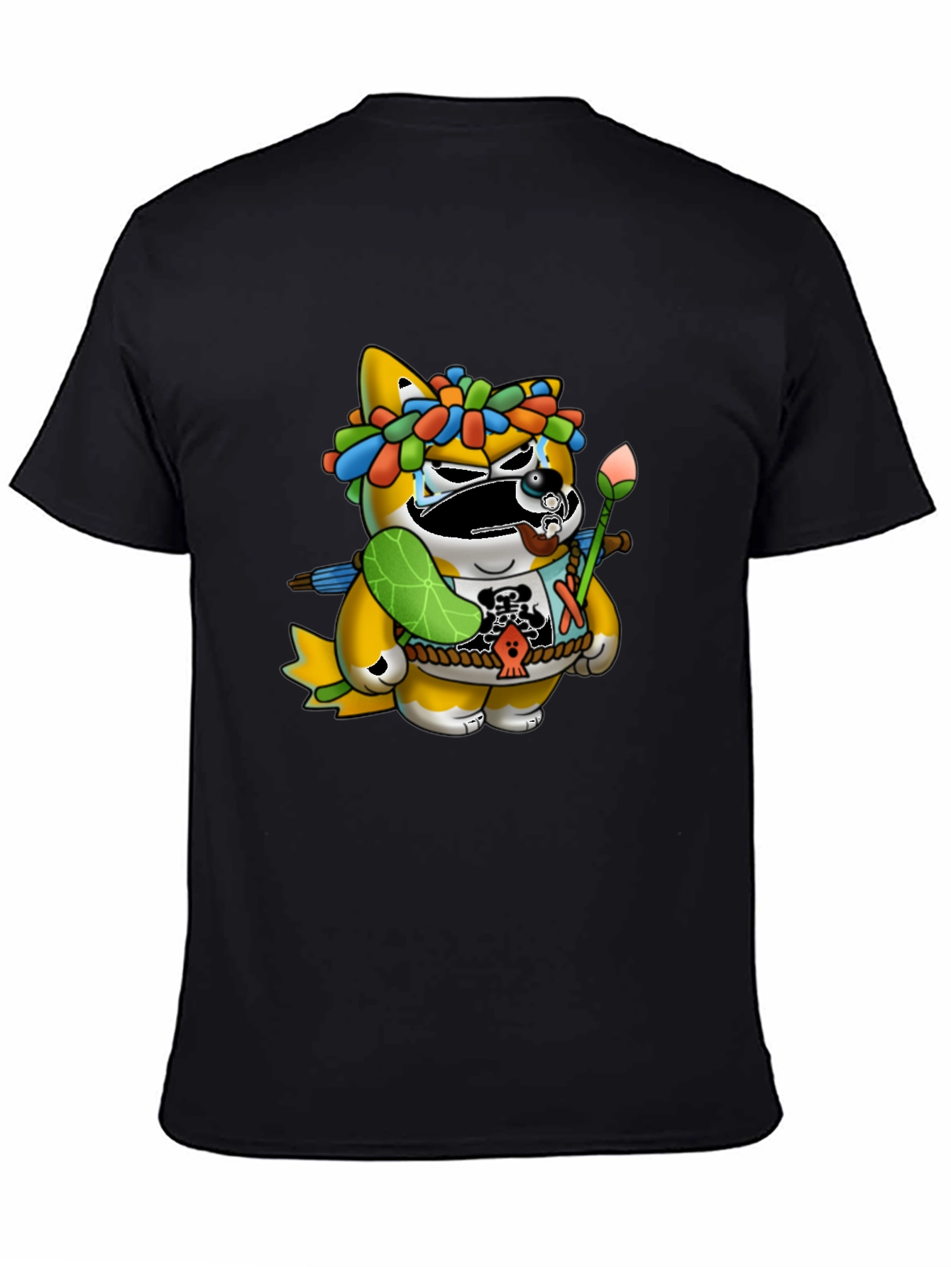 Camiseta Negra con Diseño de Tanuki