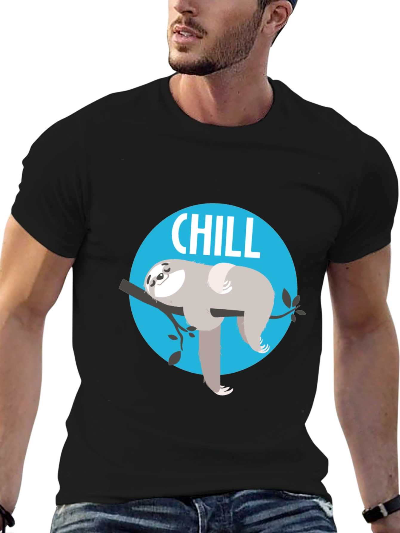 Camiseta Negra Chill con Diseño de Perezoso Relajado