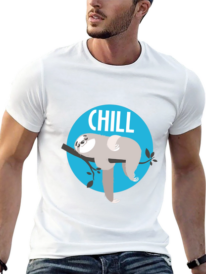 Camiseta Negra Chill con Diseño de Perezoso Relajado