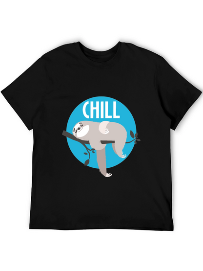 Camiseta Negra Chill con Diseño de Perezoso Relajado