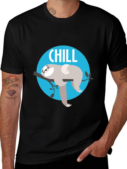 Camiseta Negra Chill con Diseño de Perezoso Relajado