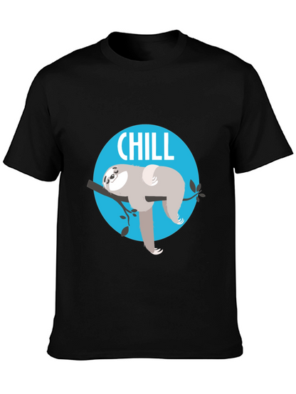 Camiseta Negra Chill con Diseño de Perezoso Relajado