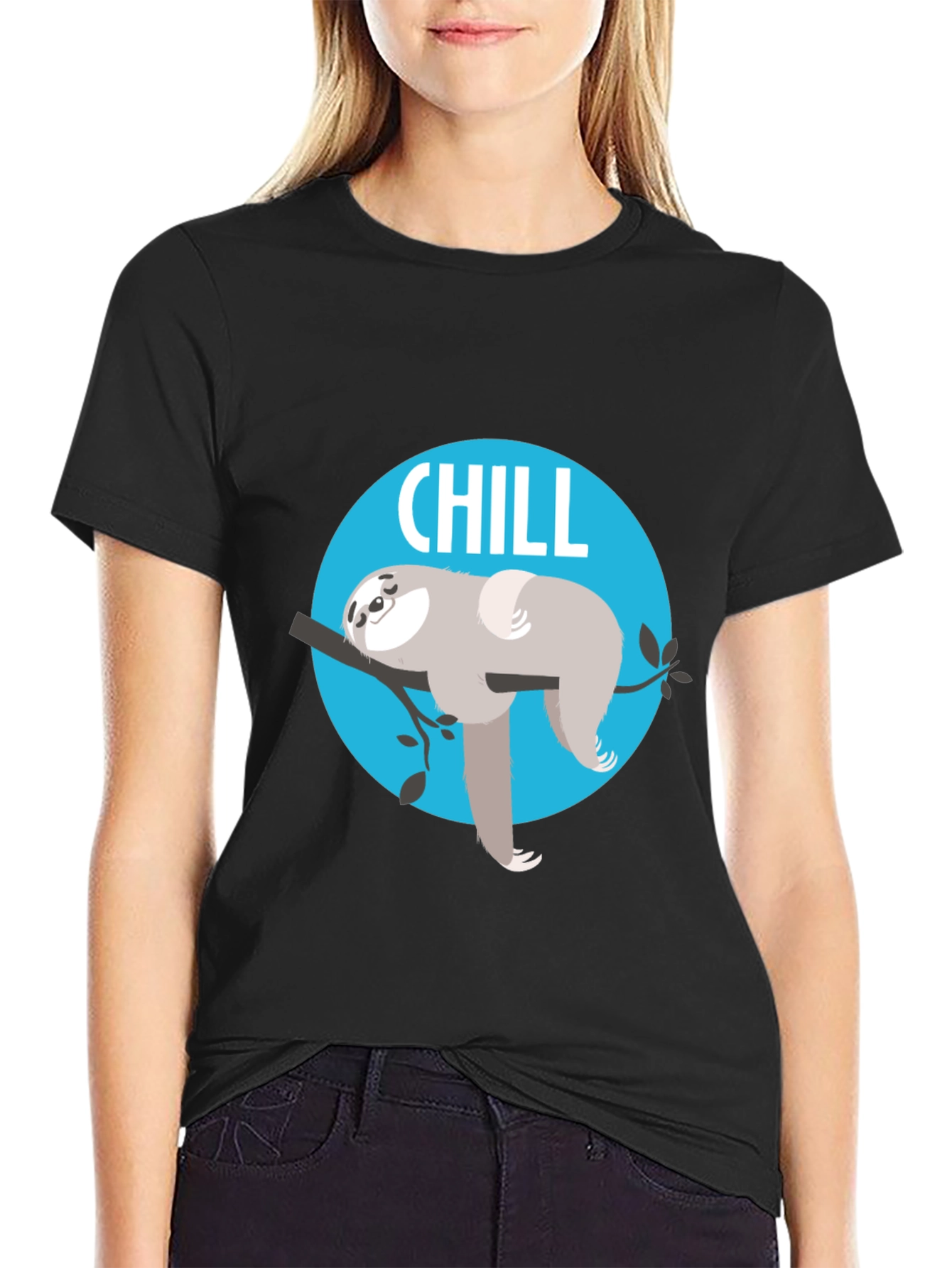 Camiseta Negra Chill con Diseño de Perezoso Relajado