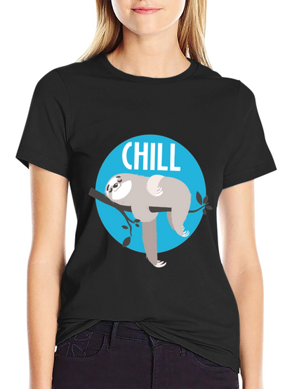 Camiseta Negra Chill con Diseño de Perezoso Relajado