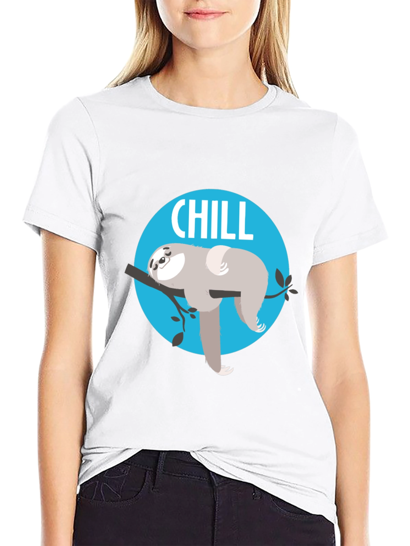 Camiseta Negra Chill con Diseño de Perezoso Relajado