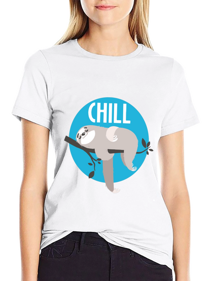 Camiseta Negra Chill con Diseño de Perezoso Relajado