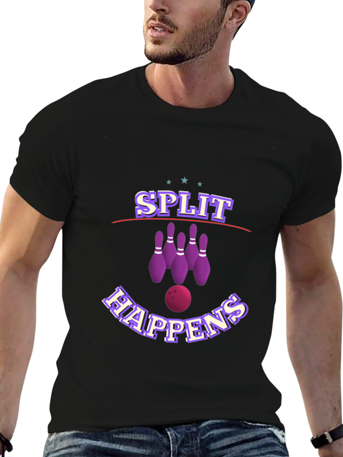 Camiseta Negra con Diseño de Bolos Split Happens