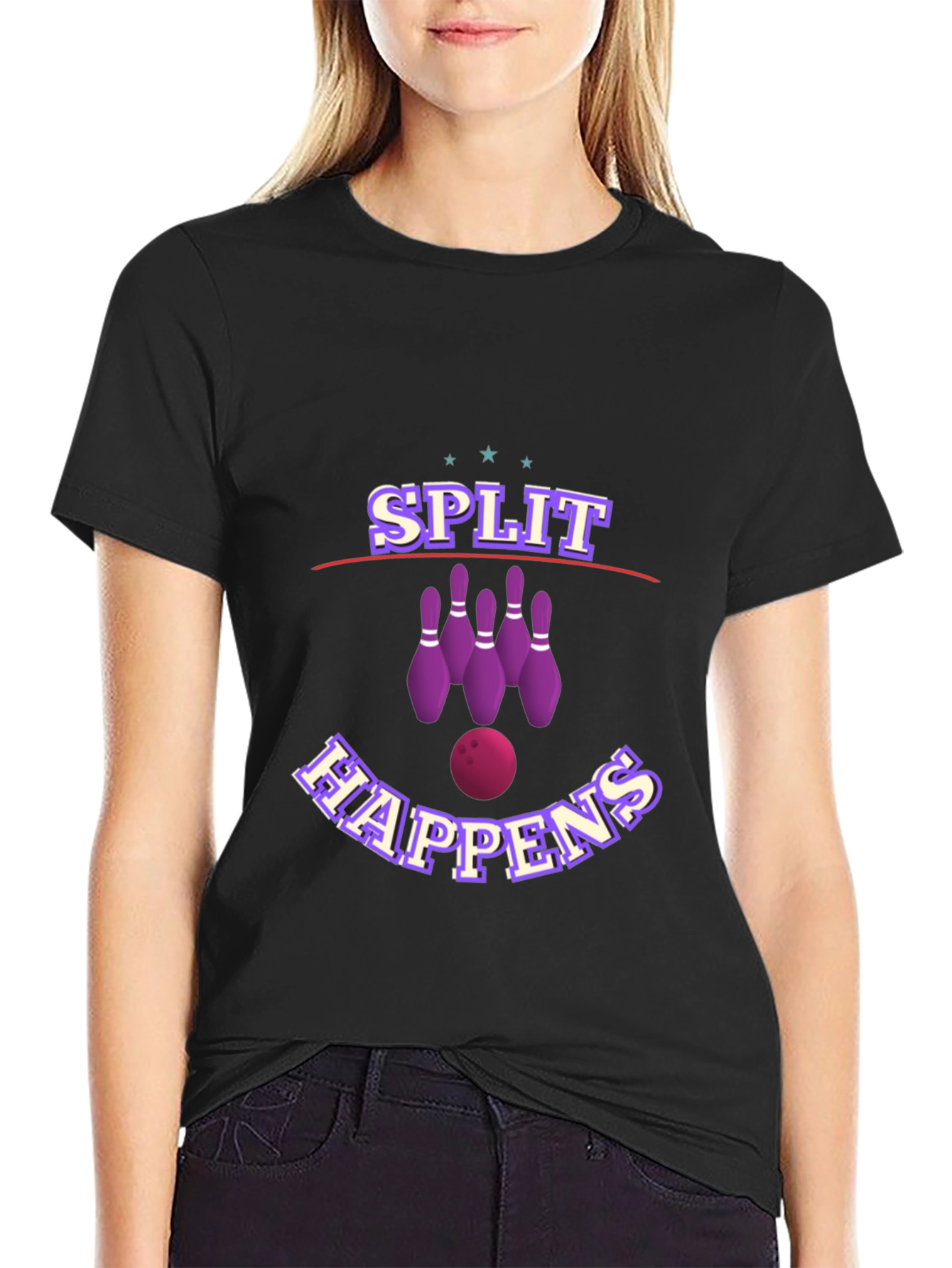 Camiseta Negra con Diseño de Bolos Split Happens