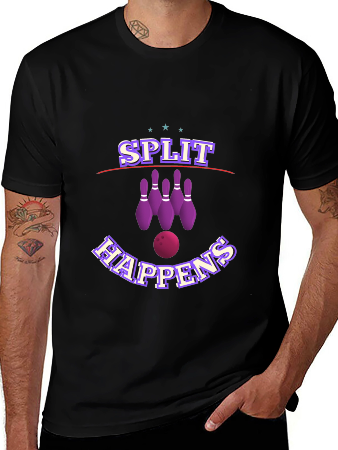 Camiseta Negra con Diseño de Bolos Split Happens