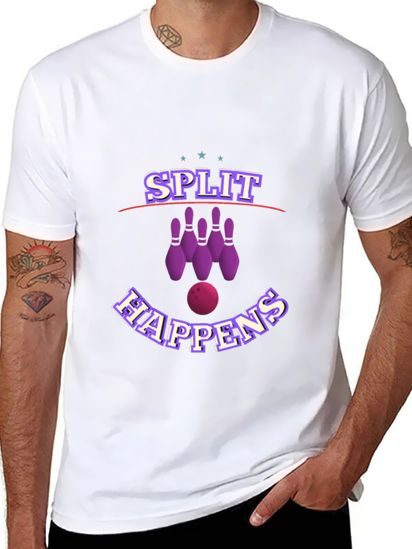 Camiseta Negra con Diseño de Bolos Split Happens