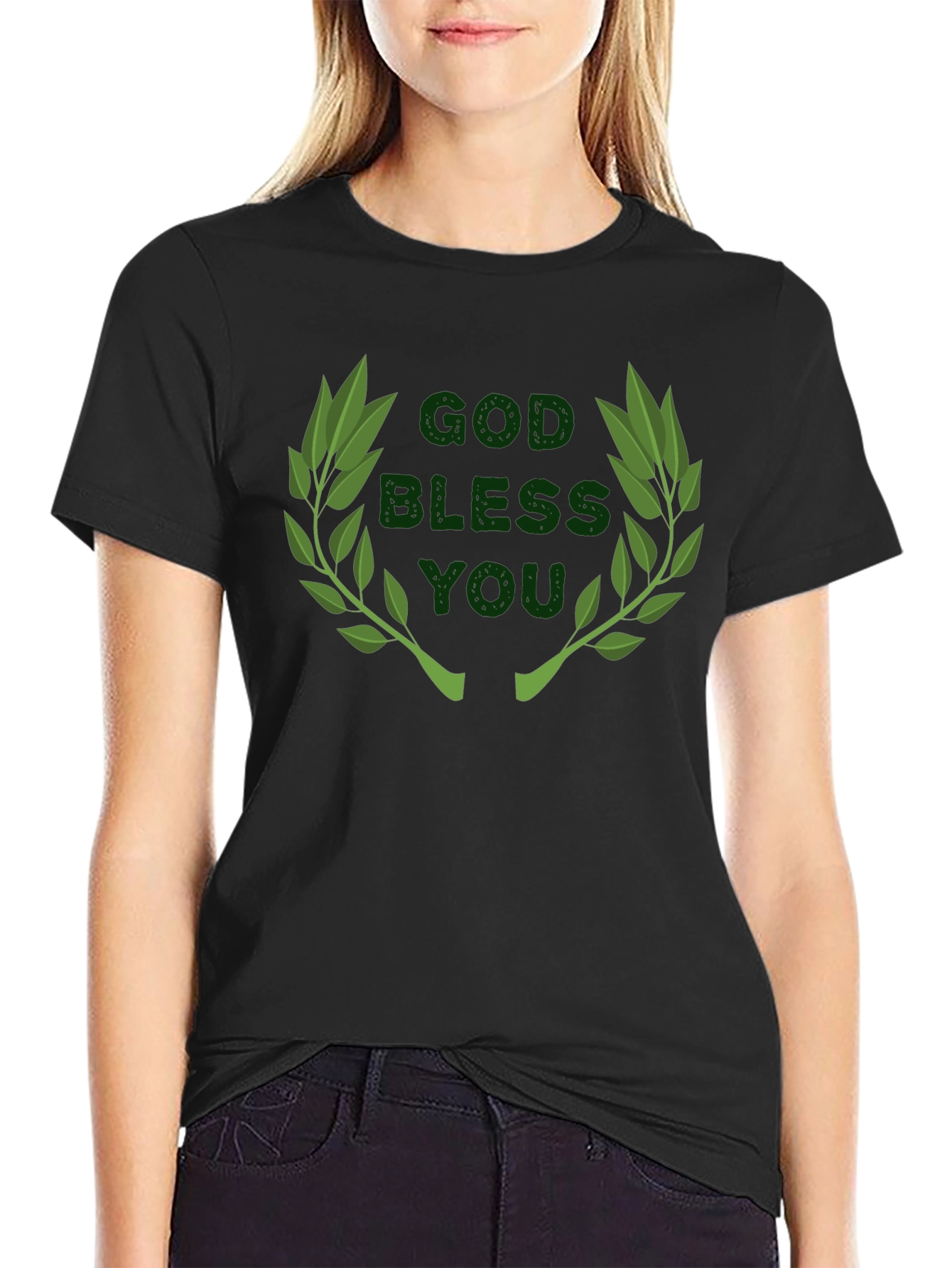 Camiseta Negra con Diseño Religioso