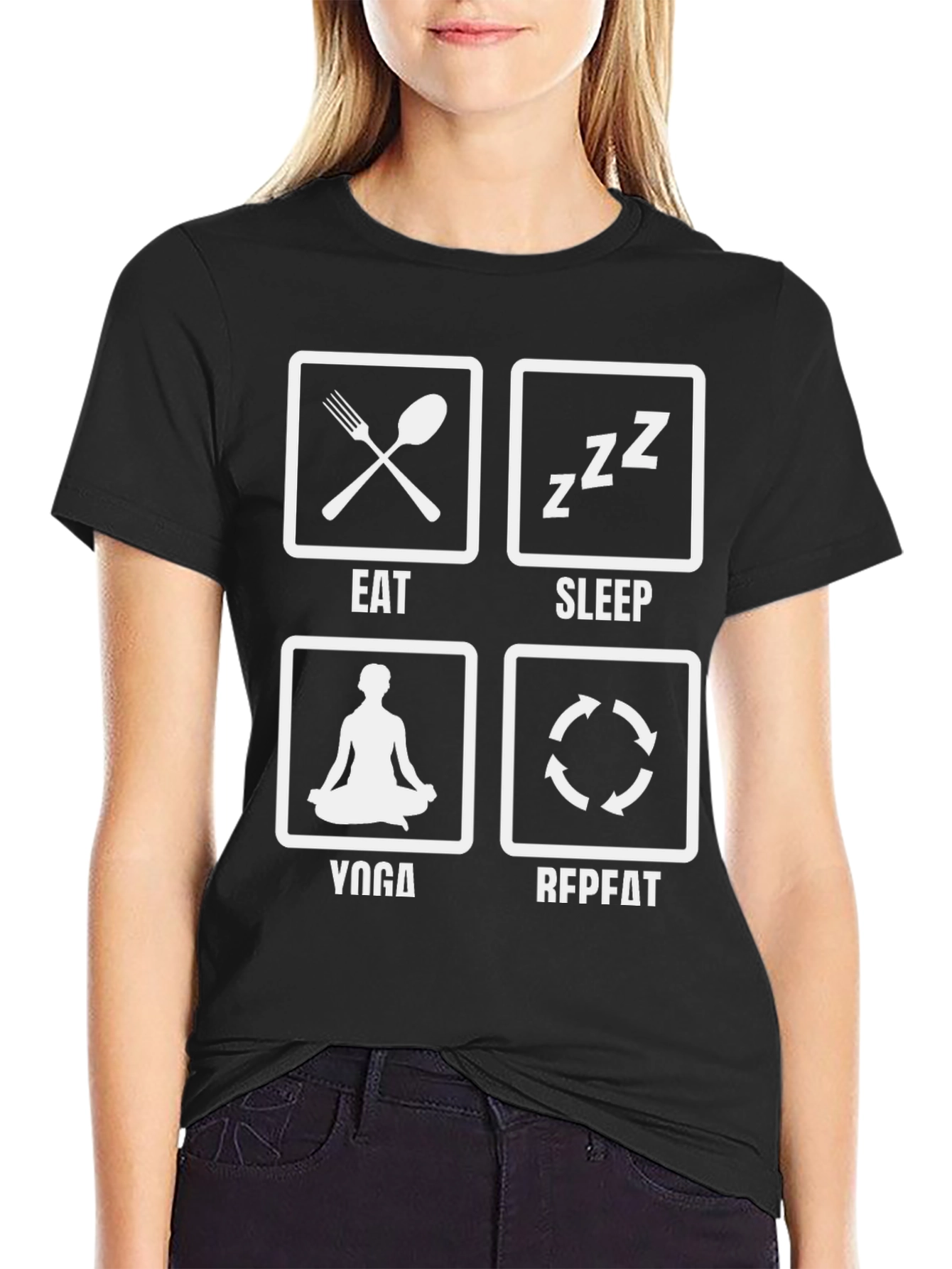 Camiseta Negra Eat Sleep Yoga Repeat