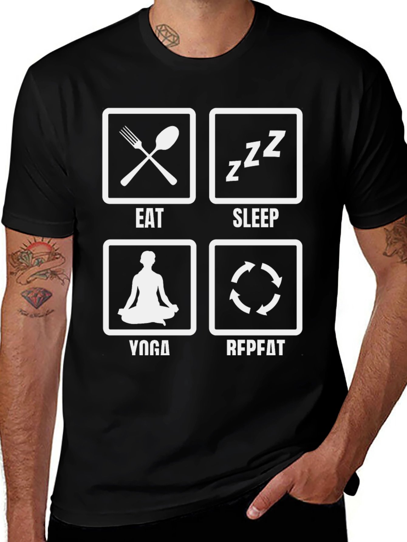 Camiseta Negra Eat Sleep Yoga Repeat