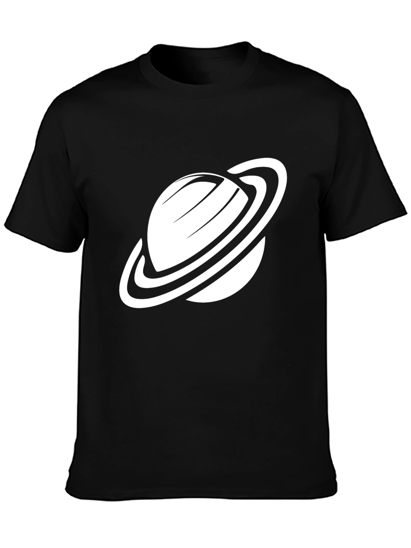 Camiseta Negra con Diseño de Planeta Saturno