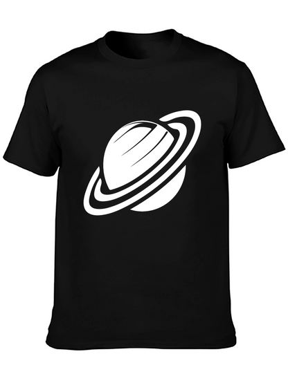 Camiseta Negra con Diseño de Planeta Saturno