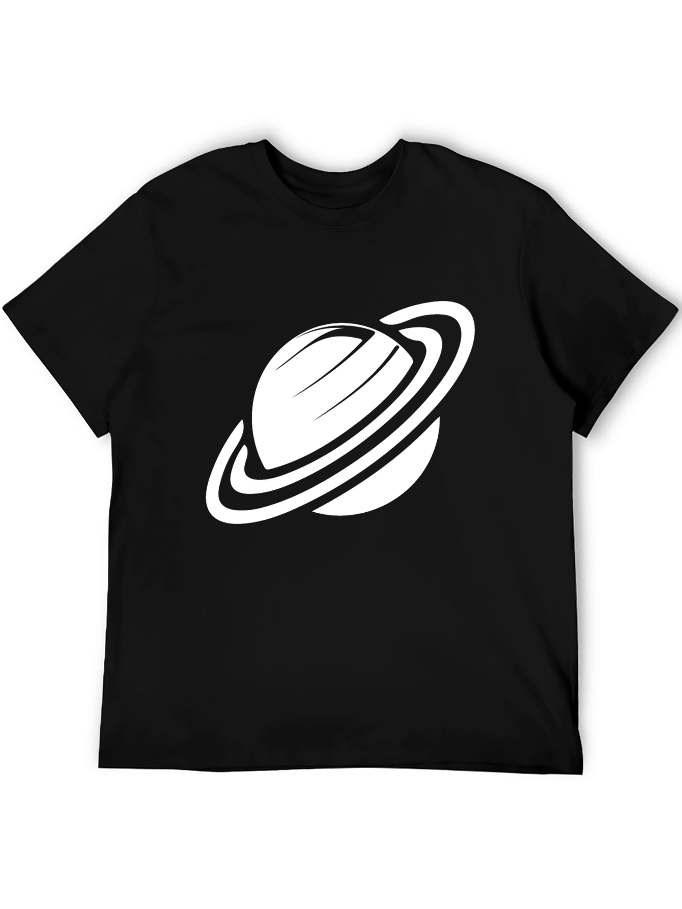 Camiseta Negra con Diseño de Planeta Saturno