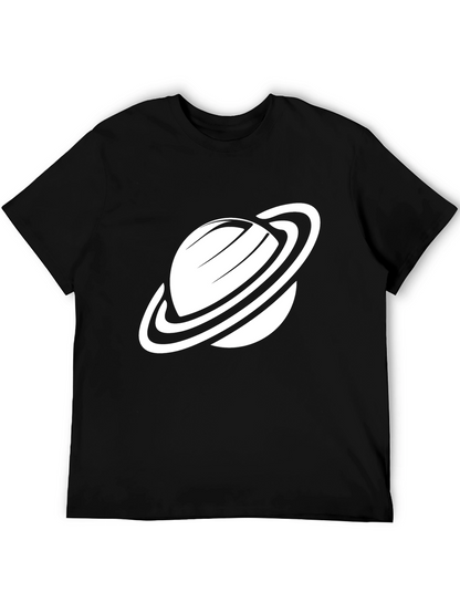 Camiseta Negra con Diseño de Planeta Saturno